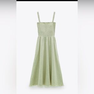 ZARA green 100% cotton gauzy midi spring summer dress large